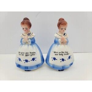 Vintage Enesco Blue Prayer Praying Girls Salt &* Pepper Shakers